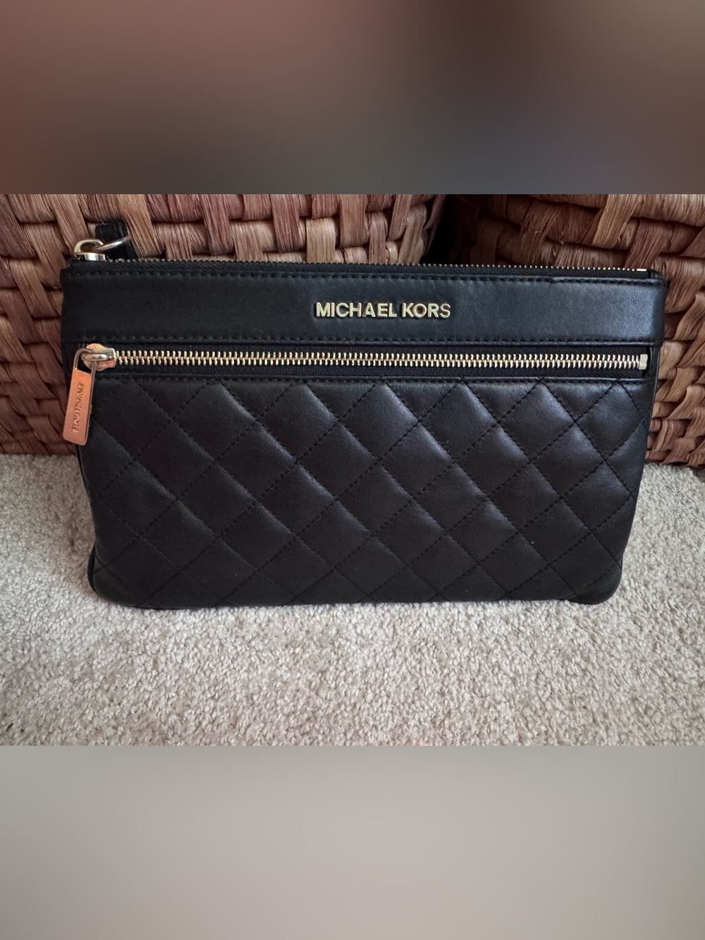 Michael Kors Black Quilted Leather Wristlet Clutch